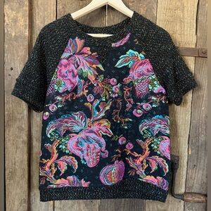 James Coviello Anthropologie Tapestry Top Sweater Jacquard Colorful Lg Metallic